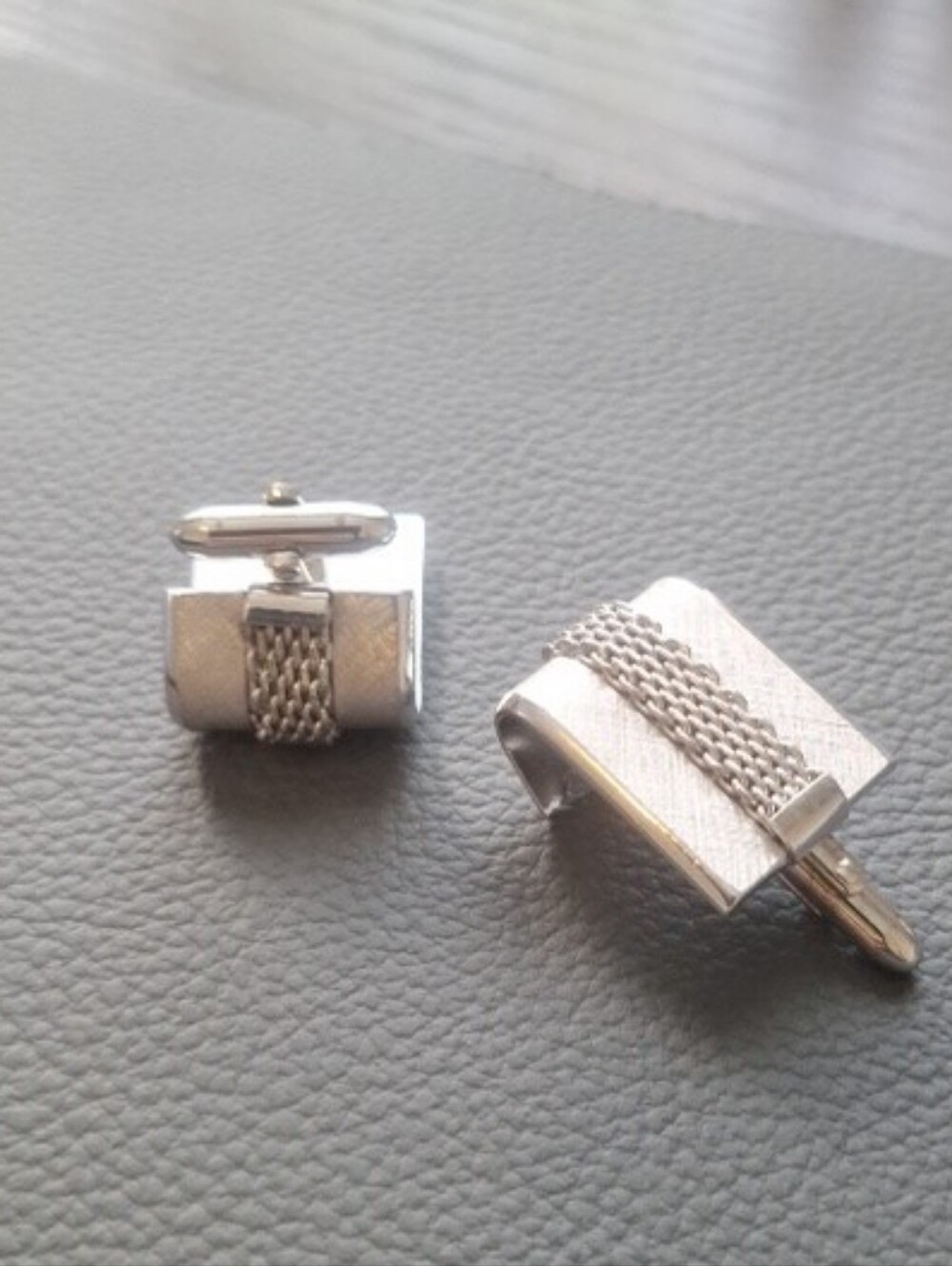 Silver Mesh Accent Men's Cufflinks